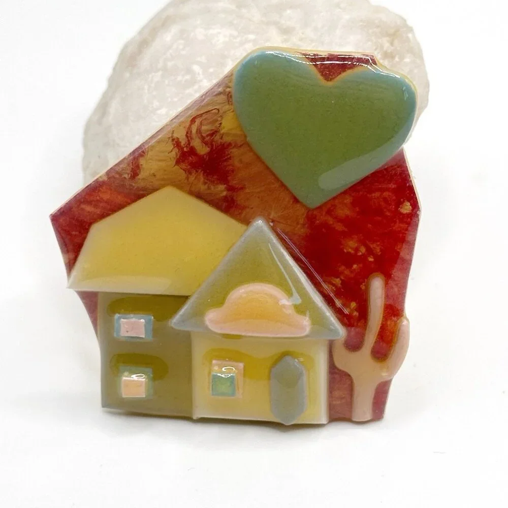 Lucinda House‎ Pin Brooch Heart Cactus Two Houses